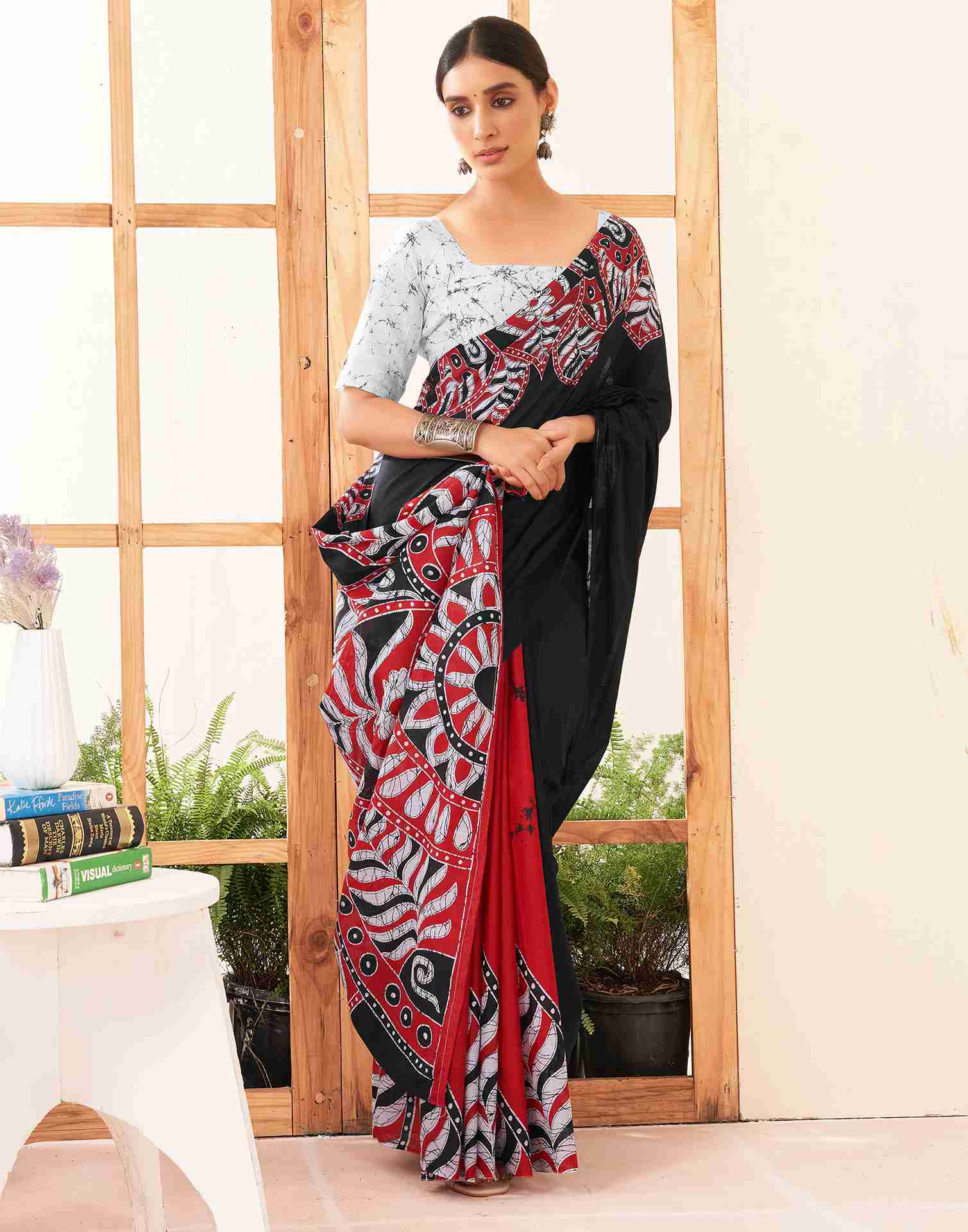 Black Cotton Printed Saree