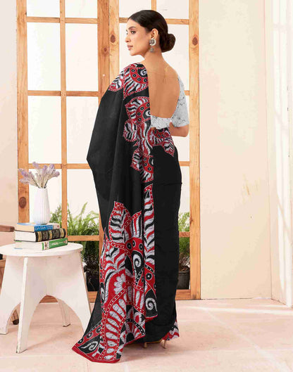 Black Cotton Printed Saree