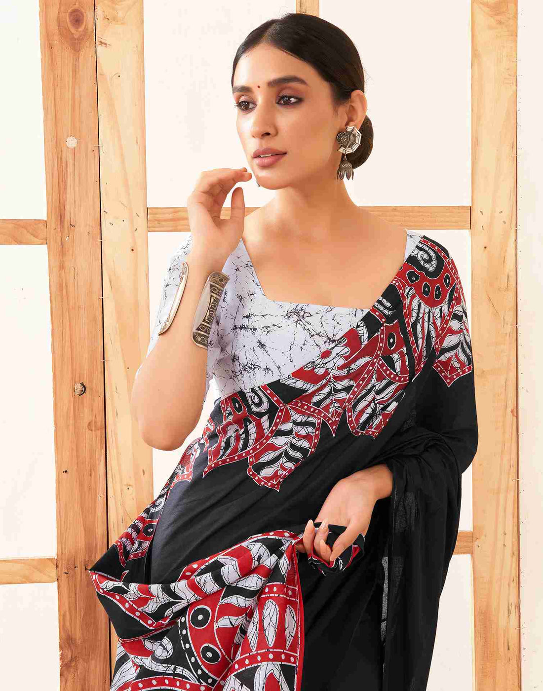 Black Cotton Printed Saree