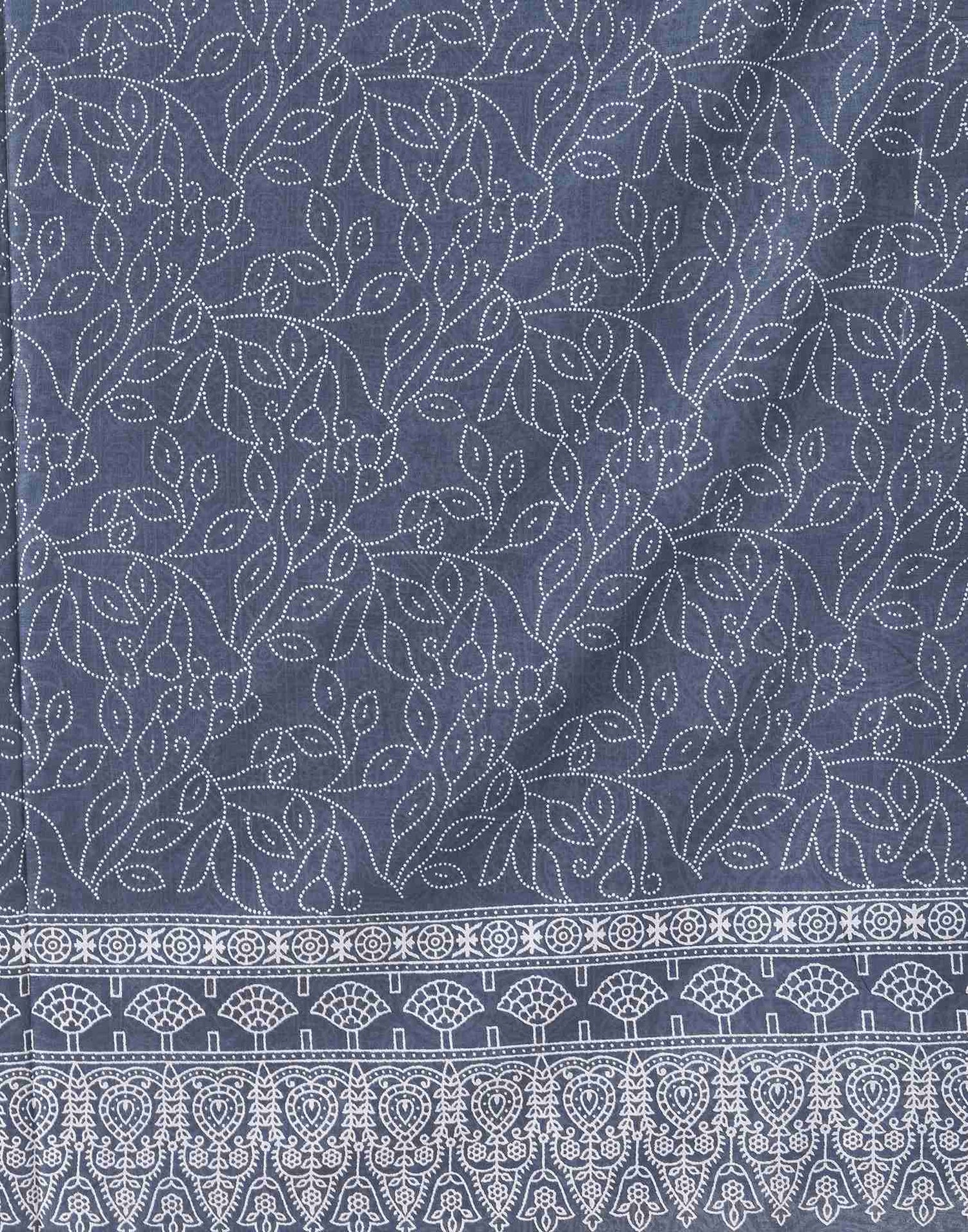 Dusty Blue Cotton Printed Saree