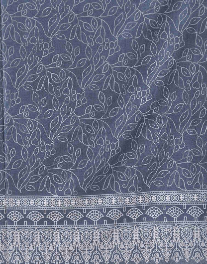 Dusty Blue Cotton Printed Saree