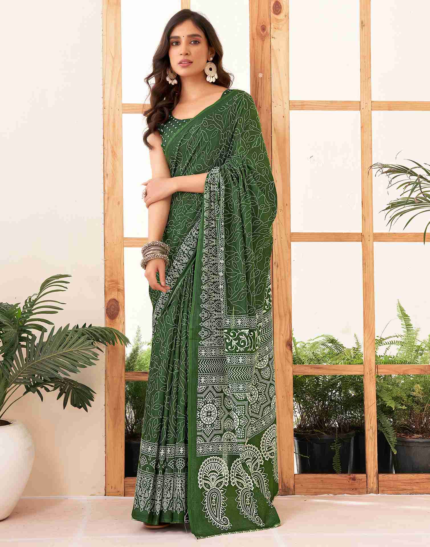 Green Cotton Printed Saree