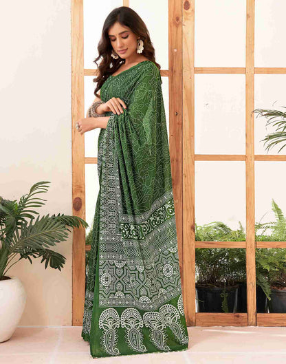 Green Cotton Printed Saree