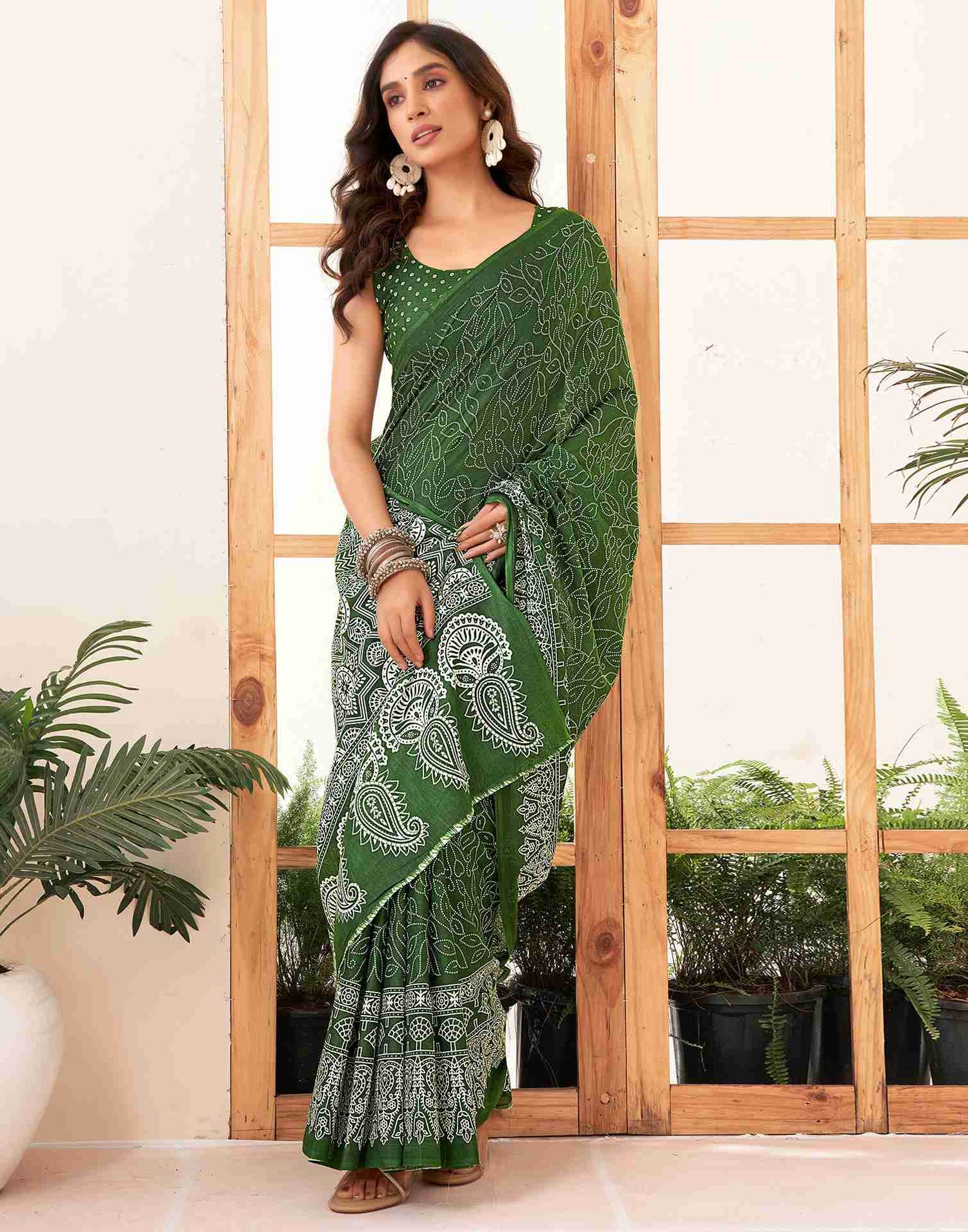 Green Cotton Printed Saree