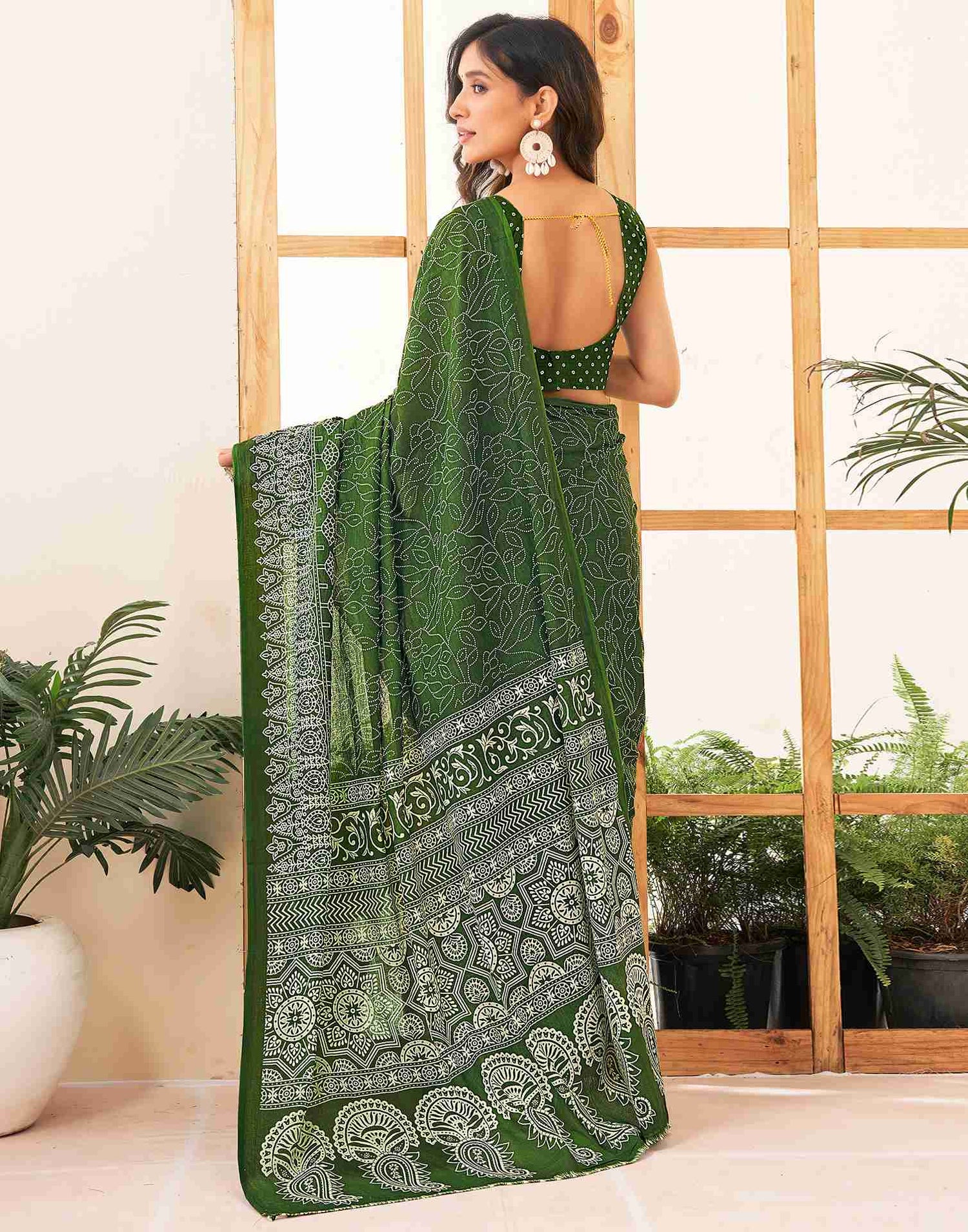 Green Cotton Printed Saree