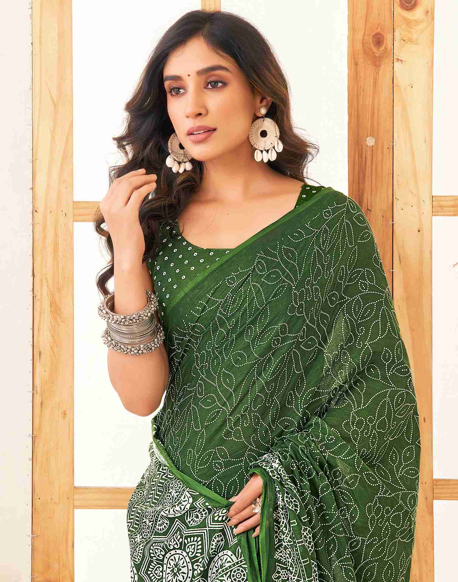 Green Cotton Printed Saree