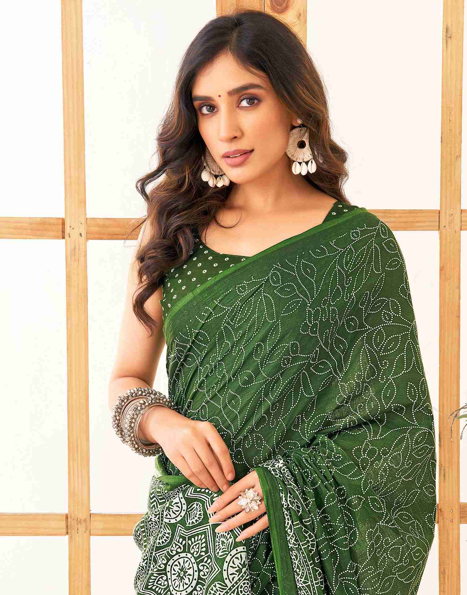 Green Cotton Printed Saree