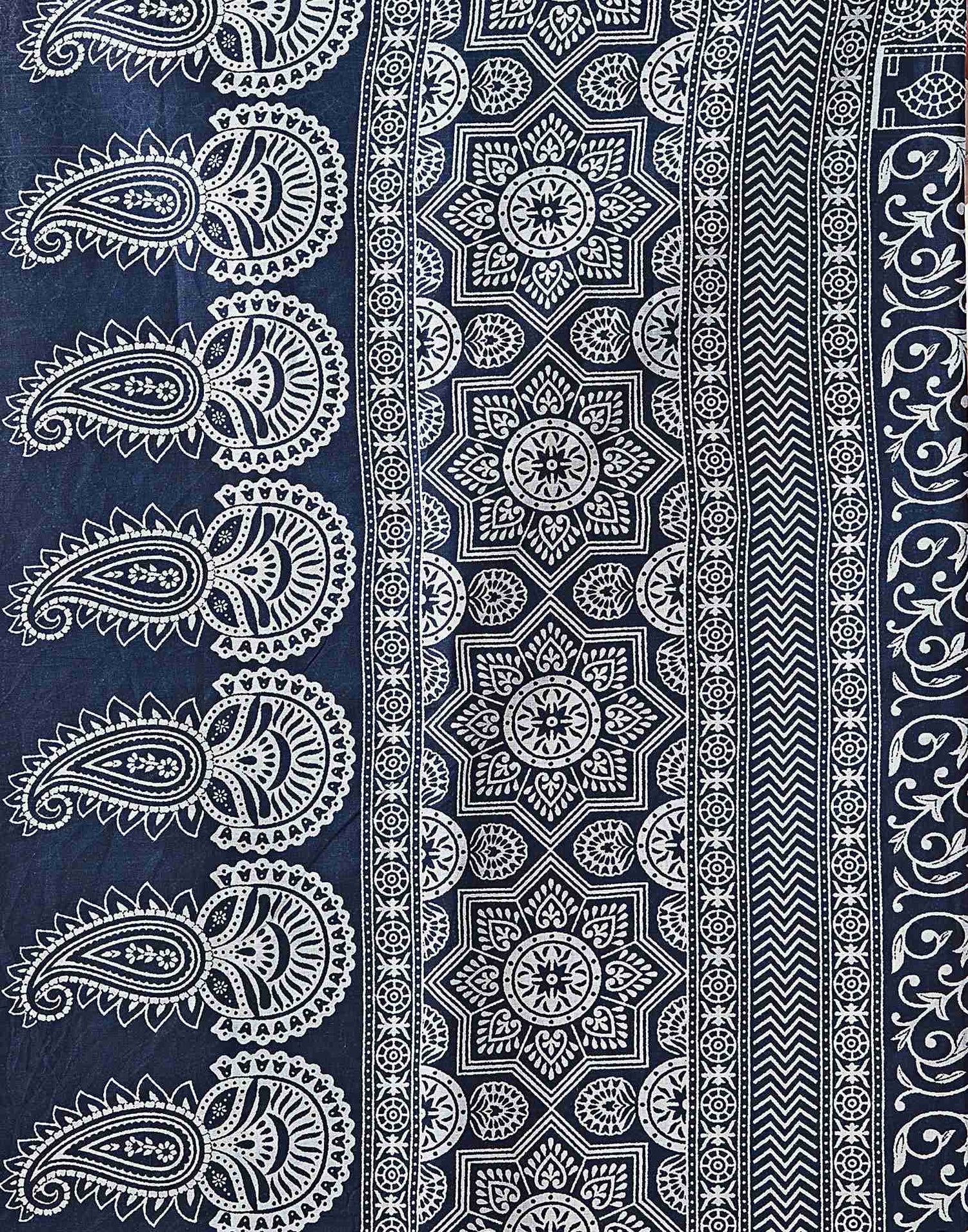 Navy Blue Cotton Printed Saree