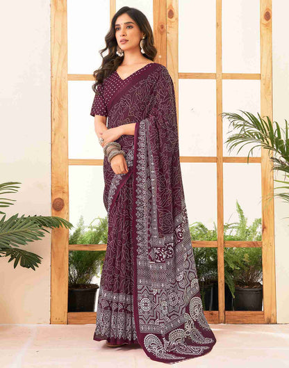 Maroon Cotton Printed Saree