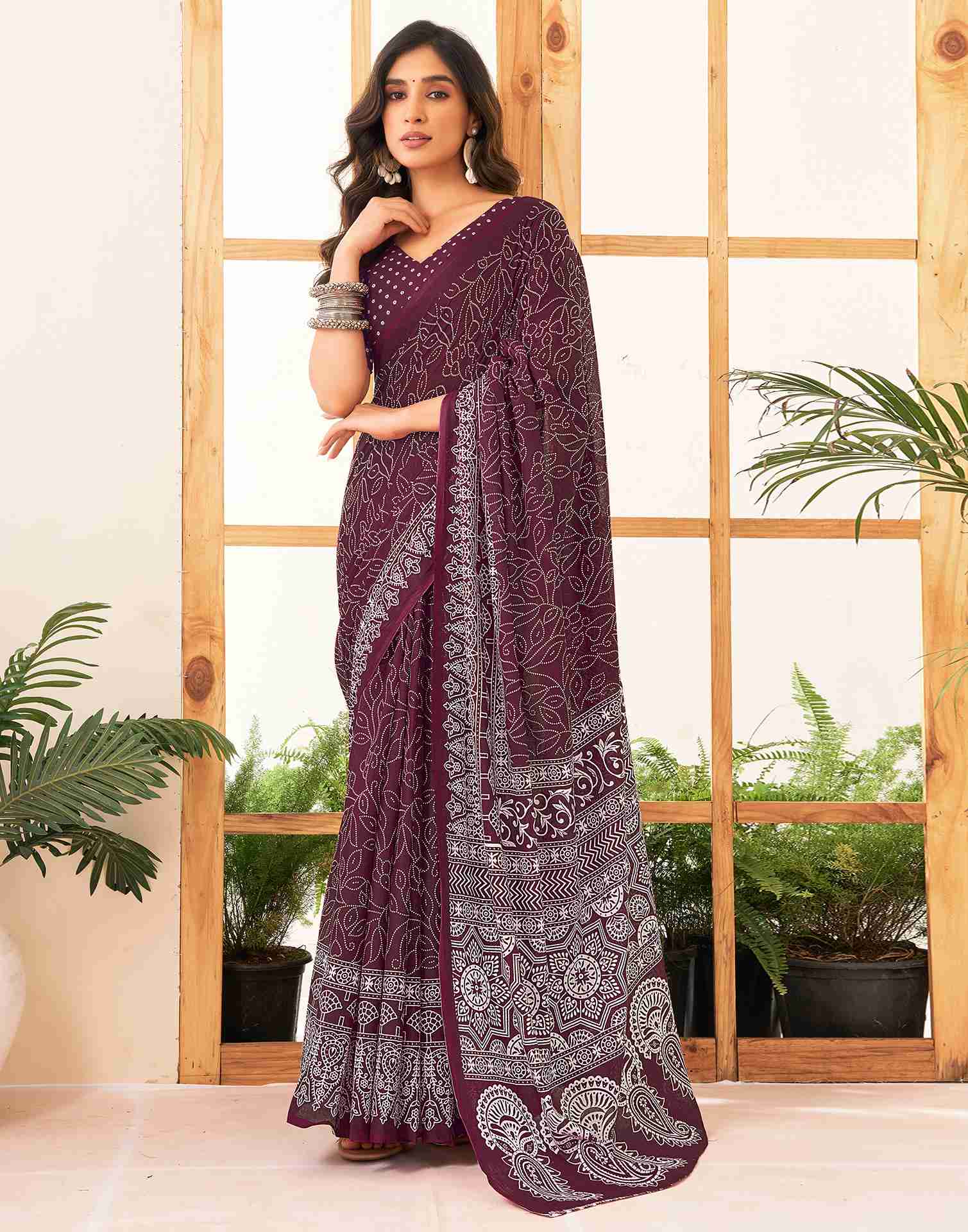 Maroon Cotton Printed Saree