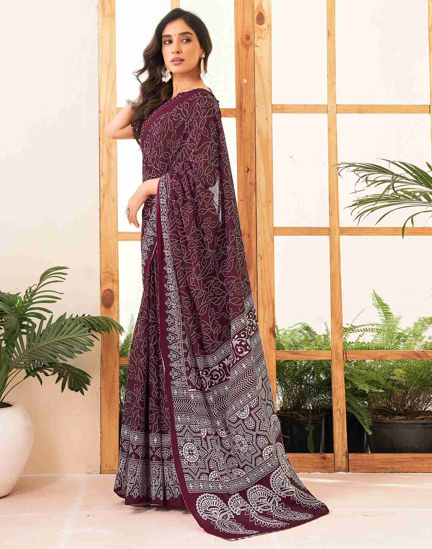 Maroon Cotton Printed Saree