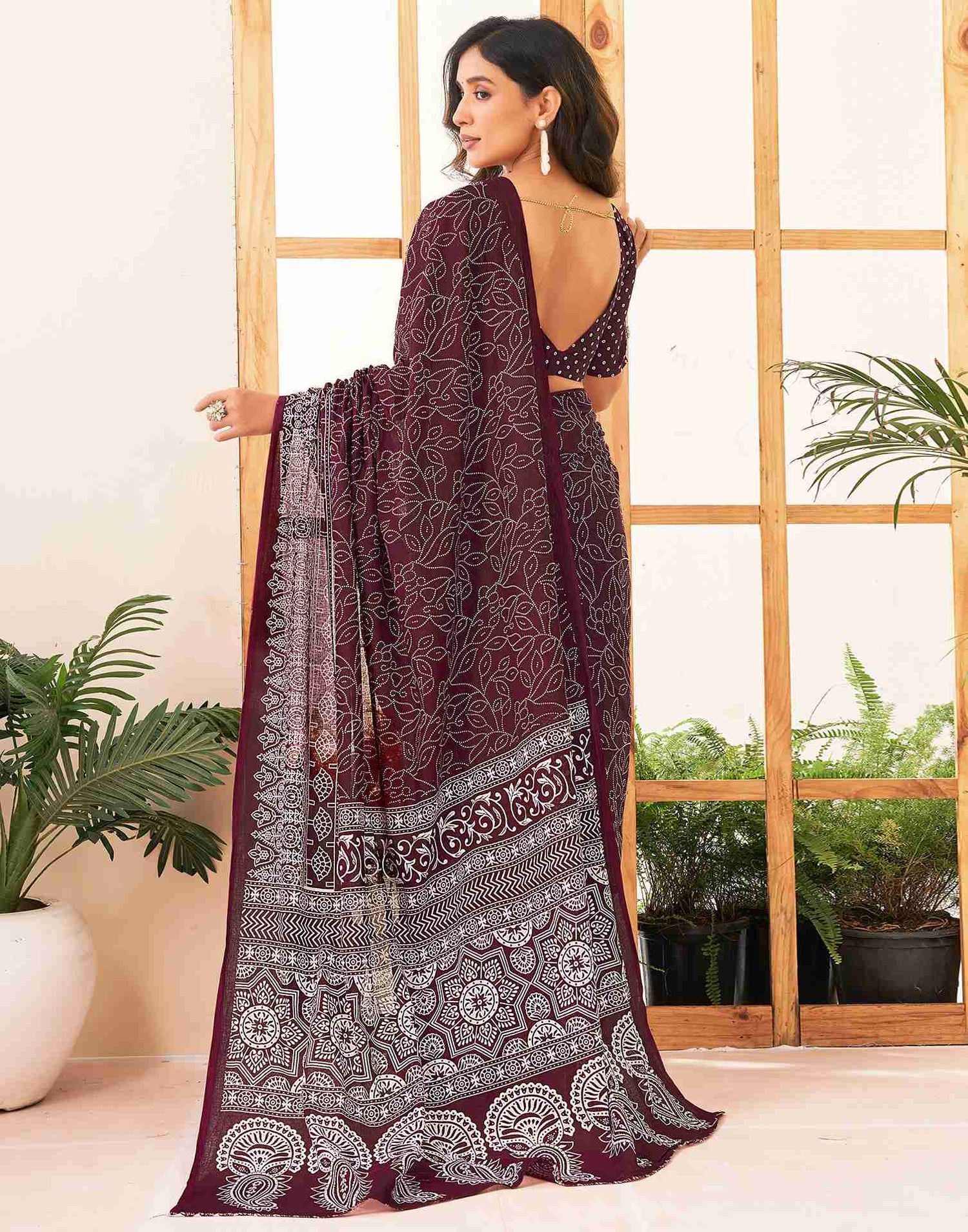 Maroon Cotton Printed Saree