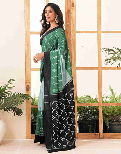 Dusty Green Cotton Printed Saree