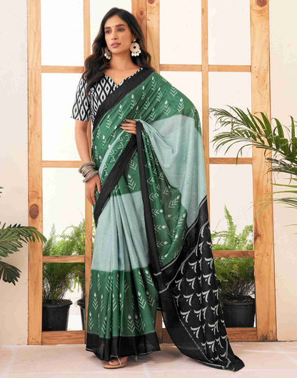 Dusty Green Cotton Printed Saree