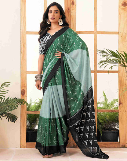 Dusty Green Cotton Printed Saree