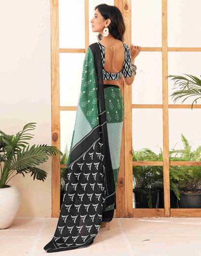 Dusty Green Cotton Printed Saree