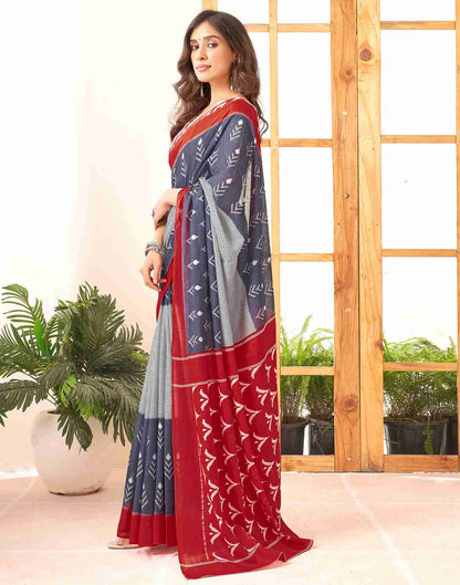 Dusty Blue Cotton Printed Saree