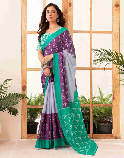 Dusty Purple Cotton Printed Saree