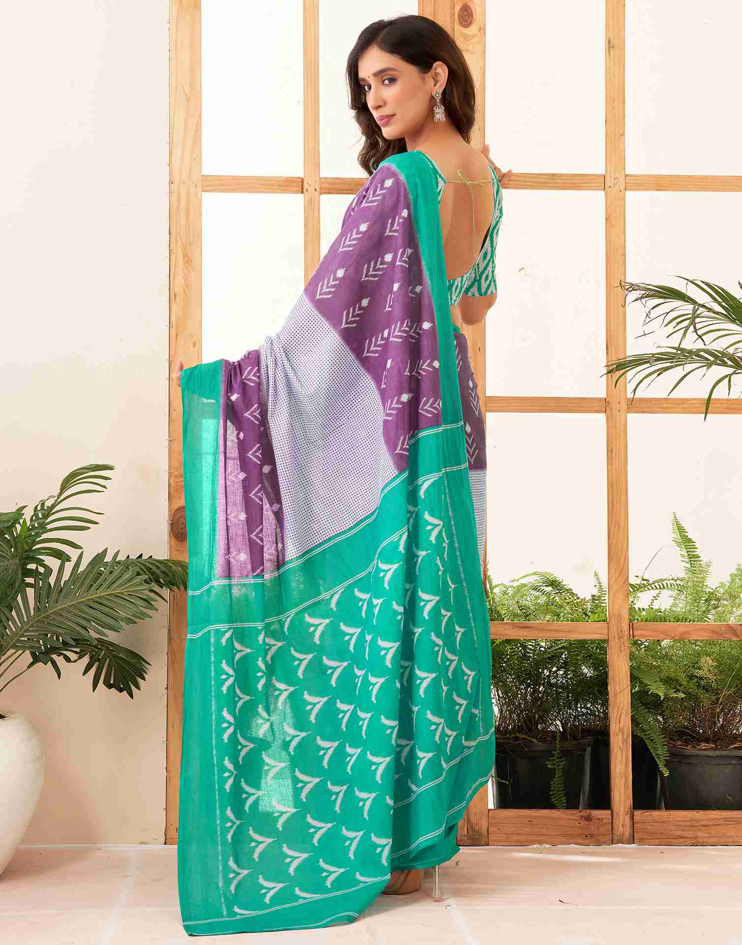 Dusty Purple Cotton Printed Saree