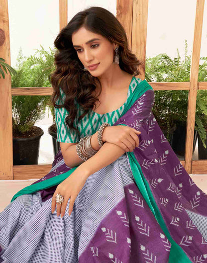 Dusty Purple Cotton Printed Saree