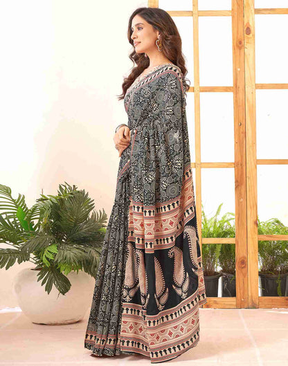 Black Cotton Printed Saree