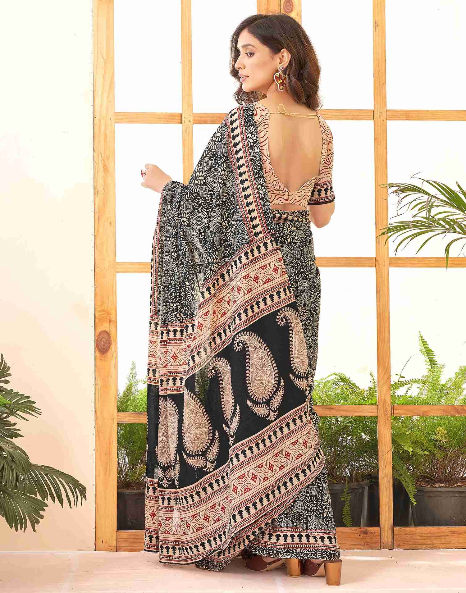 Black Cotton Printed Saree