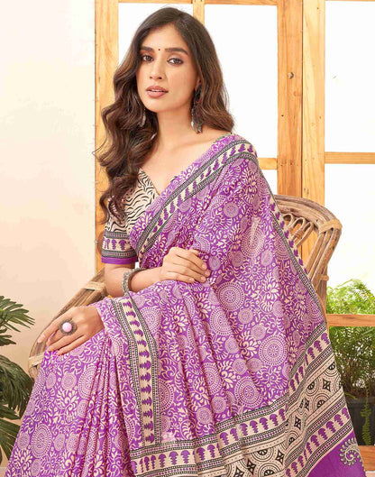 Purple Cotton Printed Saree