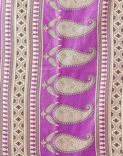 Purple Cotton Printed Saree