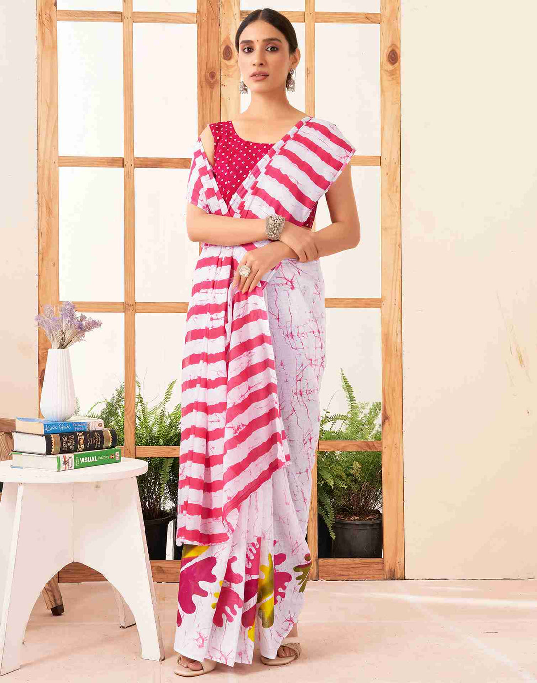 White Cotton Printed Saree