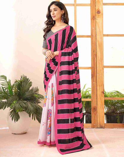 Pink Cotton Printed Saree