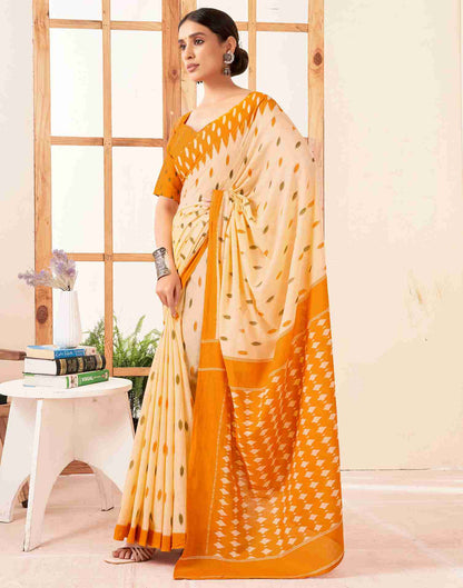 Cream Cotton Printed Saree