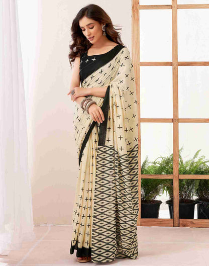 Cream Cotton Printed Saree