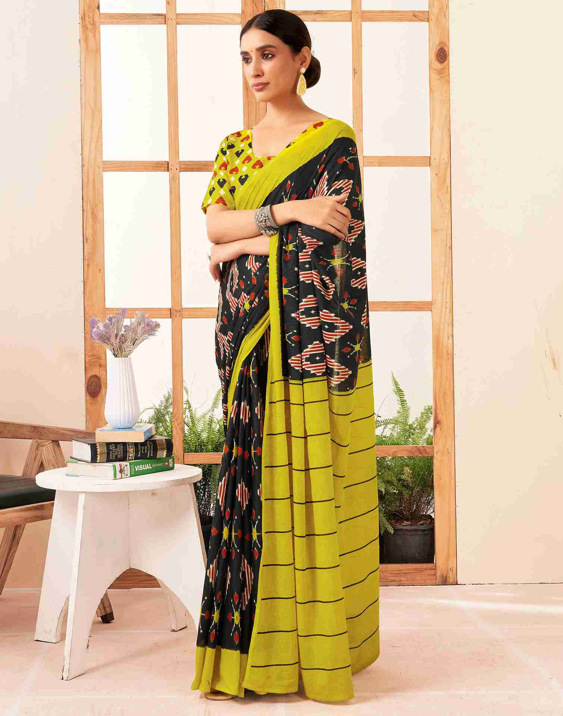 Black Cotton Printed Saree