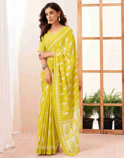 Yellow Cotton Printed Saree