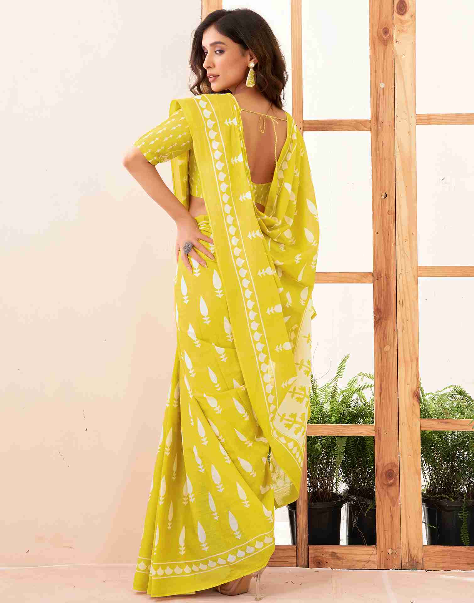 Yellow Cotton Printed Saree