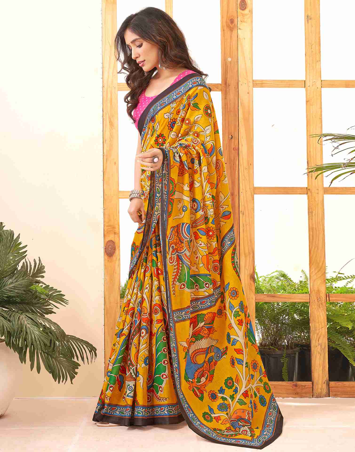 Yellow Cotton Printed Saree