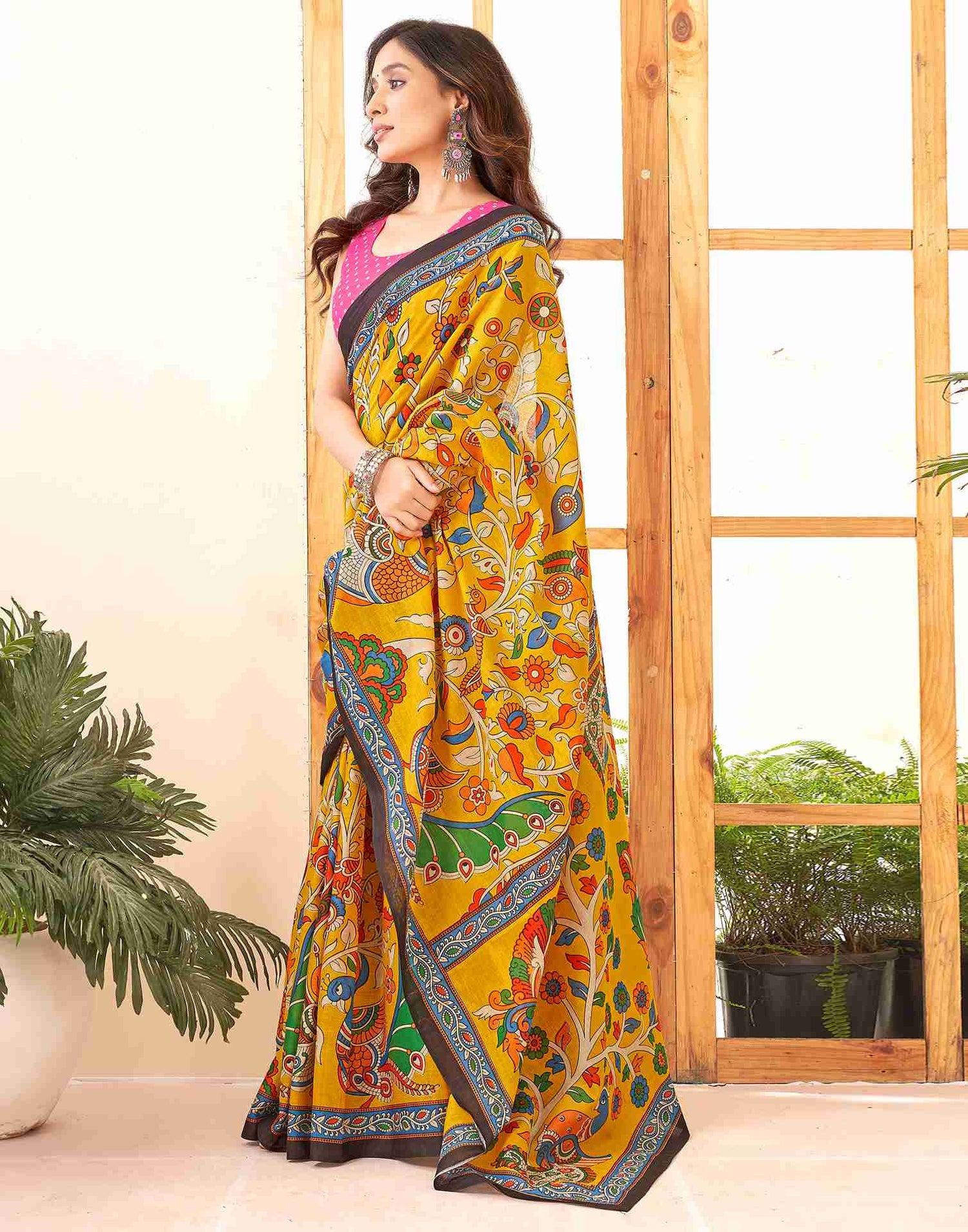 Yellow Cotton Printed Saree