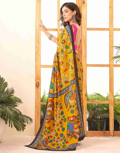 Yellow Cotton Printed Saree