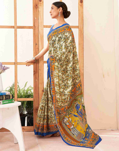 Cream Cotton Printed Saree