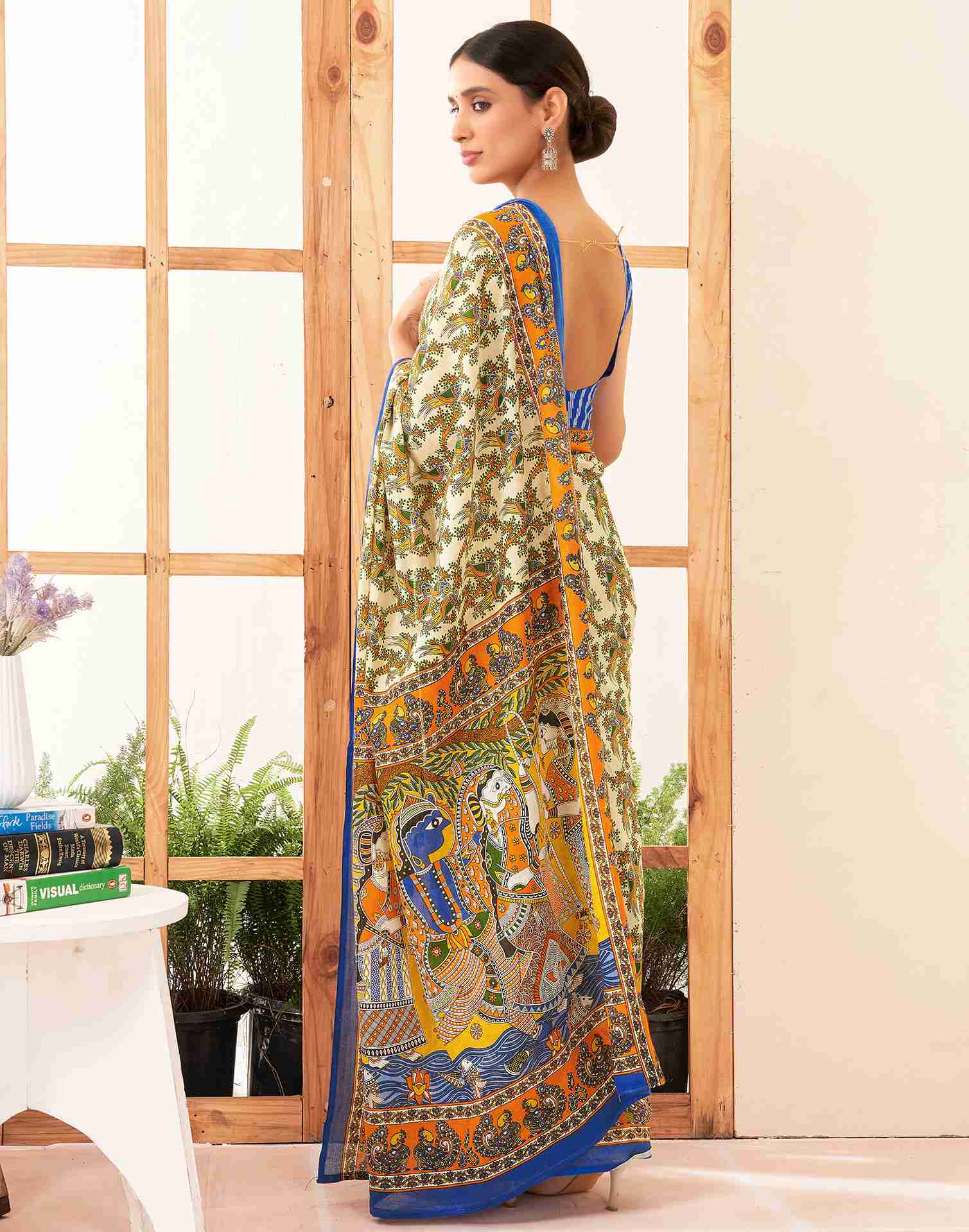 Cream Cotton Printed Saree