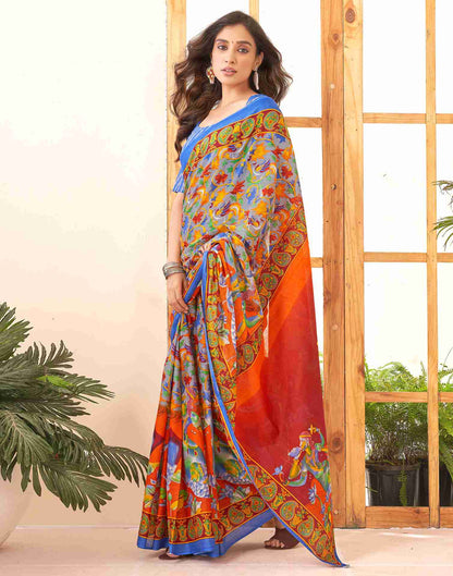 Steel Grey Cotton Printed Saree