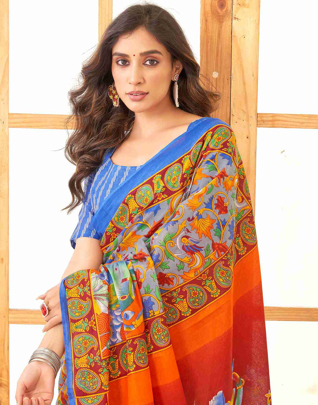 Steel Grey Cotton Printed Saree