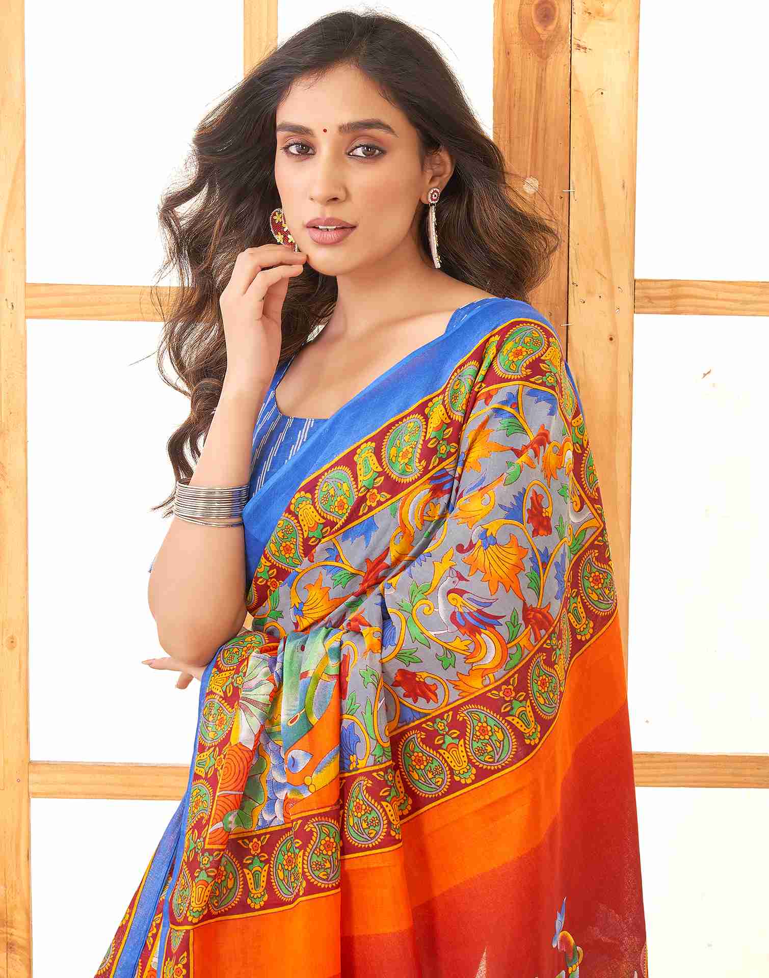 Steel Grey Cotton Printed Saree