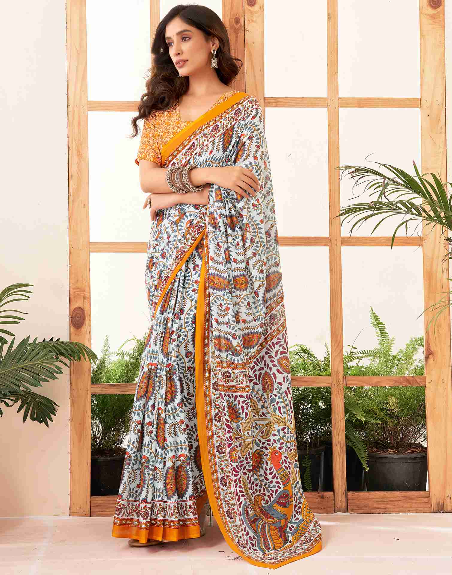 White Cotton Printed Saree