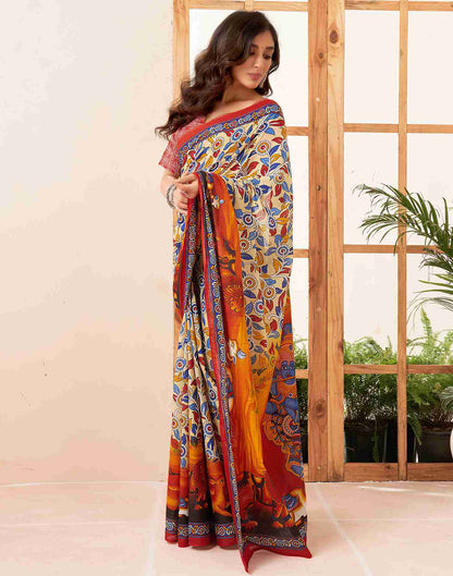 Cream Cotton Printed Saree