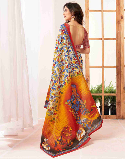 Cream Cotton Printed Saree