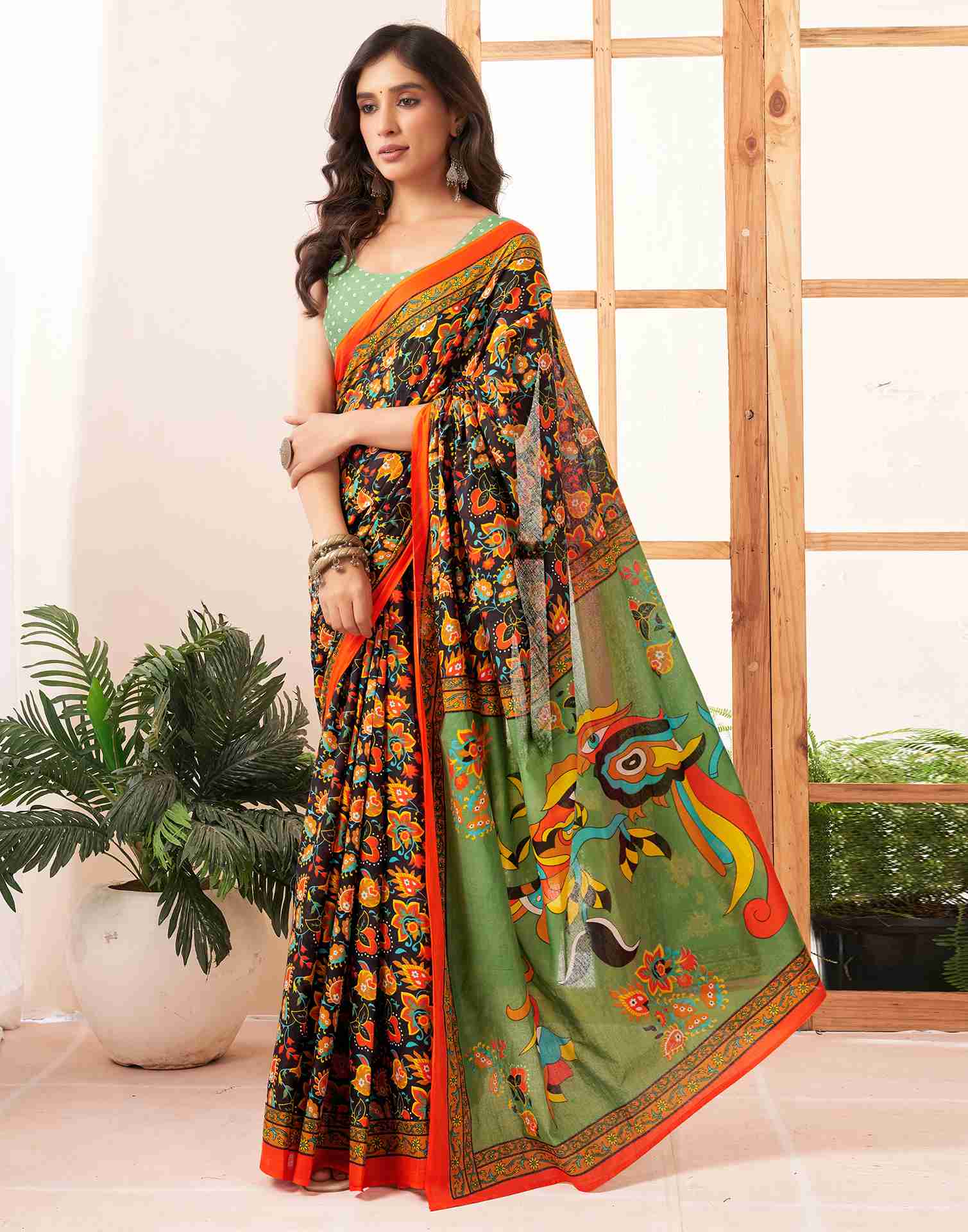 Black Cotton Printed Saree