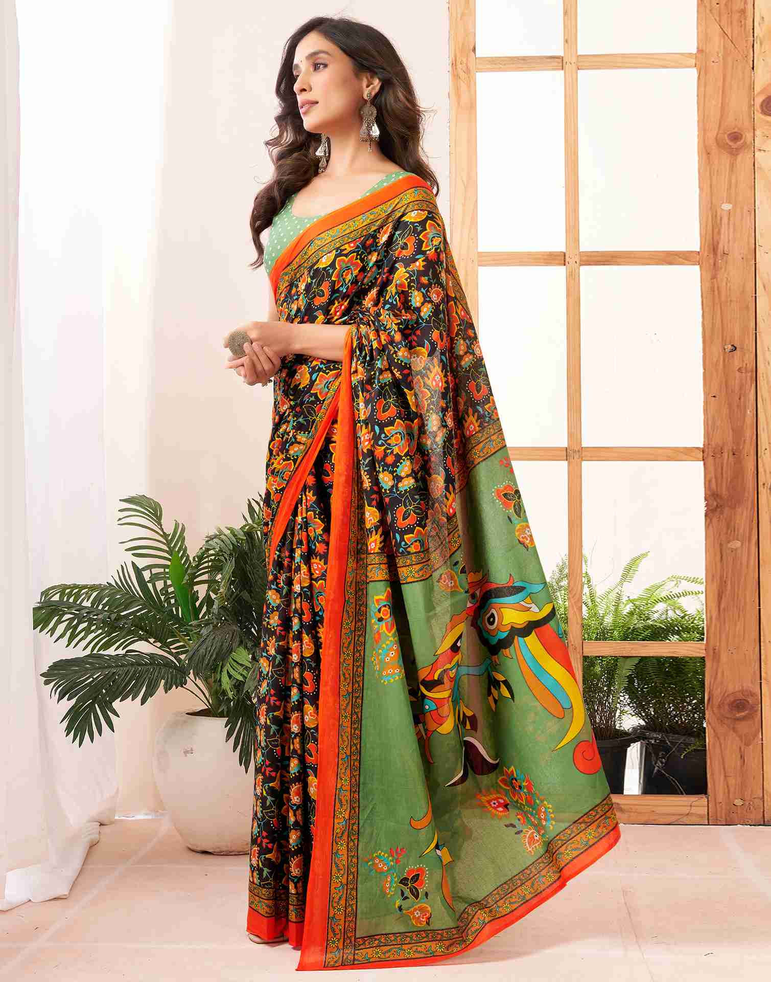 Black Cotton Printed Saree