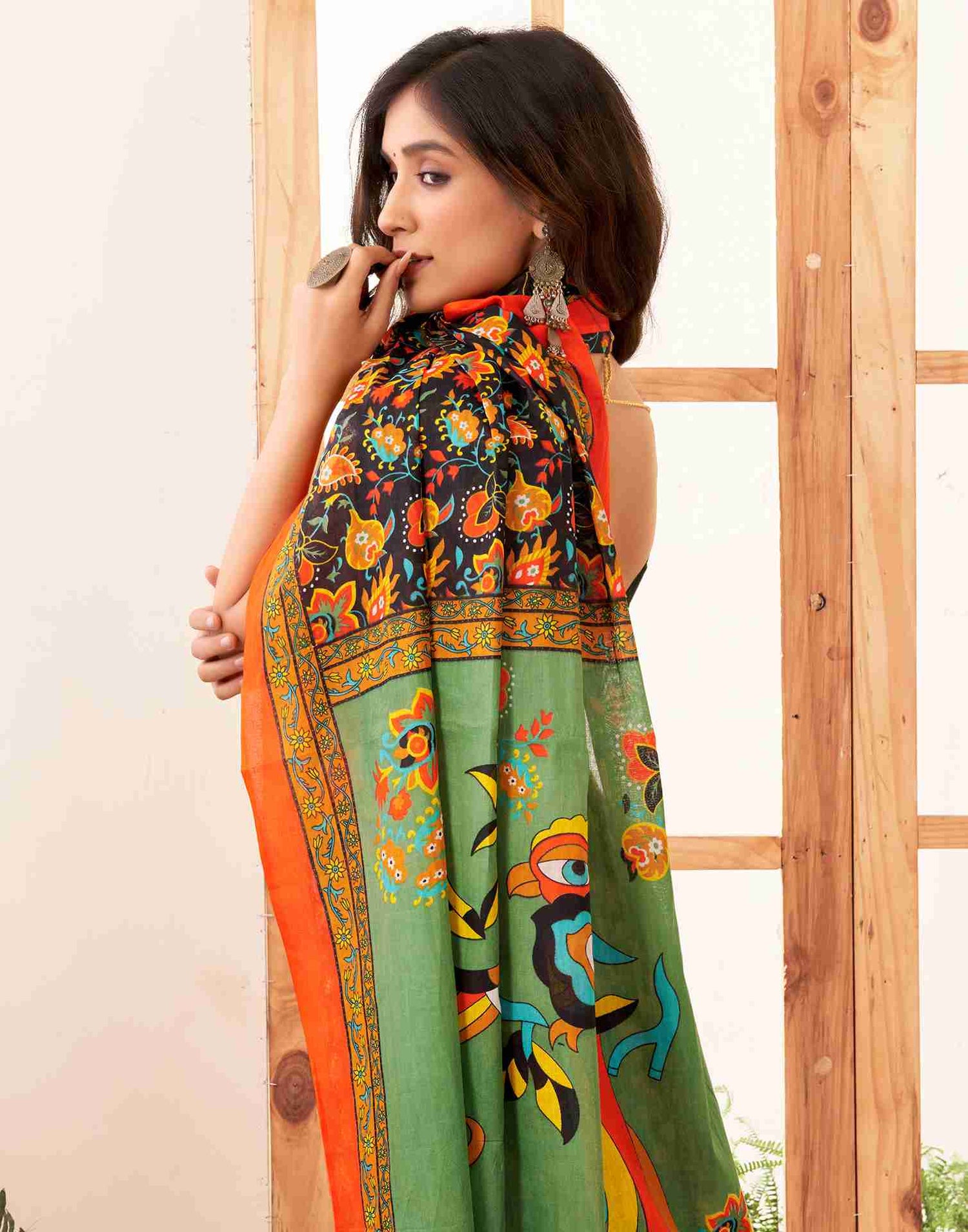 Black Cotton Printed Saree