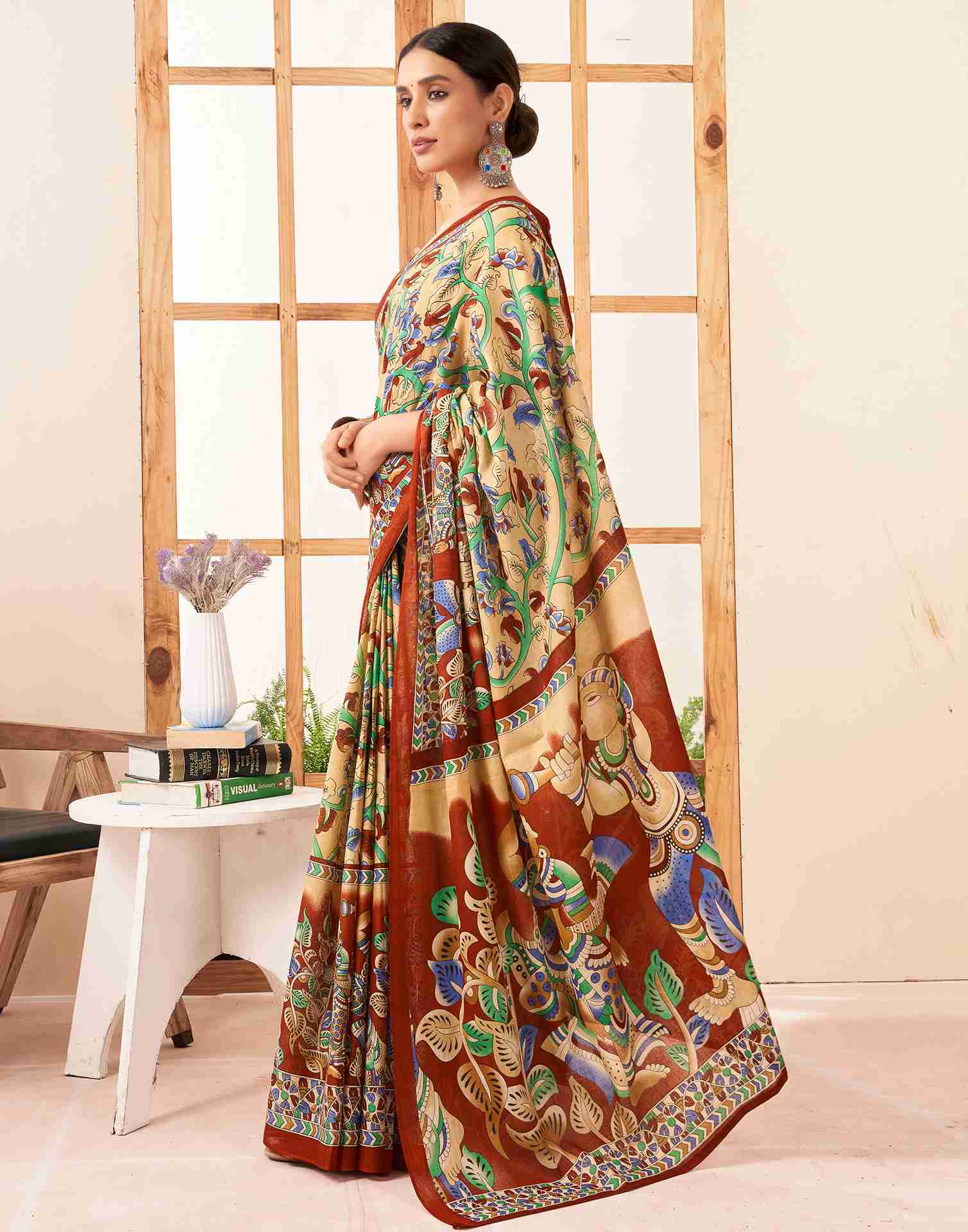 Cream Cotton Printed Saree